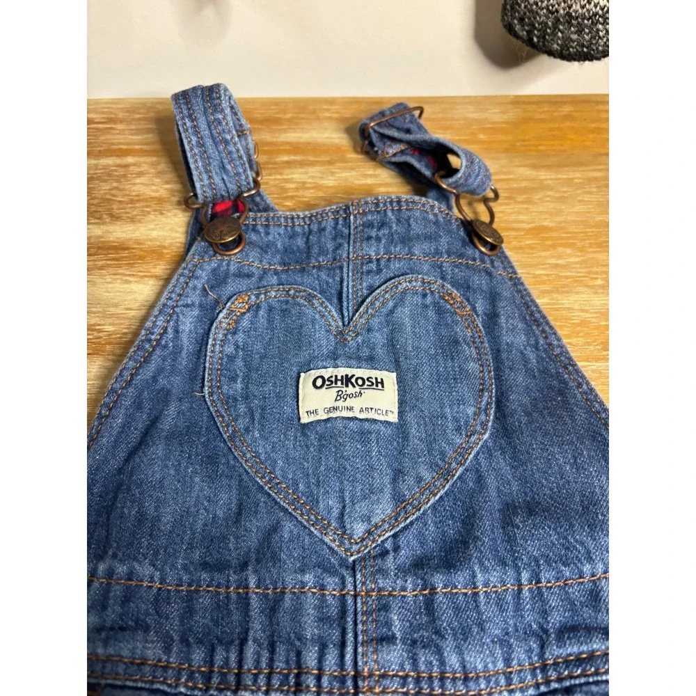 OshKosh Bgosh Girls 3T Denim Heart Pocket Flannel Lined Overalls‎ Buffalo Plaid